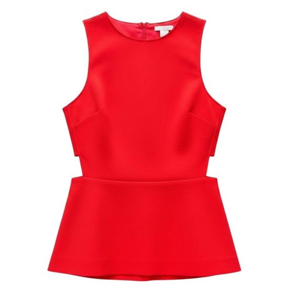 Y2K Indie Sleaze Red Scuba Peplum Top Sleeveless Side Cutout Clubwear Blouse 8
